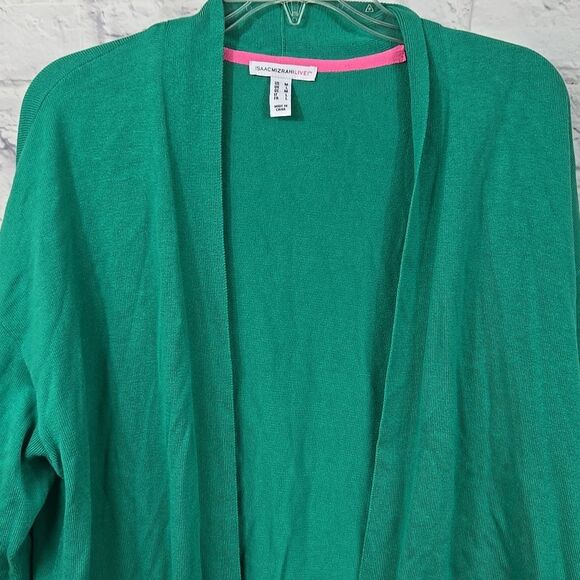 Isaac Mizrahi Live! Green Cardigan Sweater QVC Spring Short Sleeve Pockets Work - Picture 2 of 10